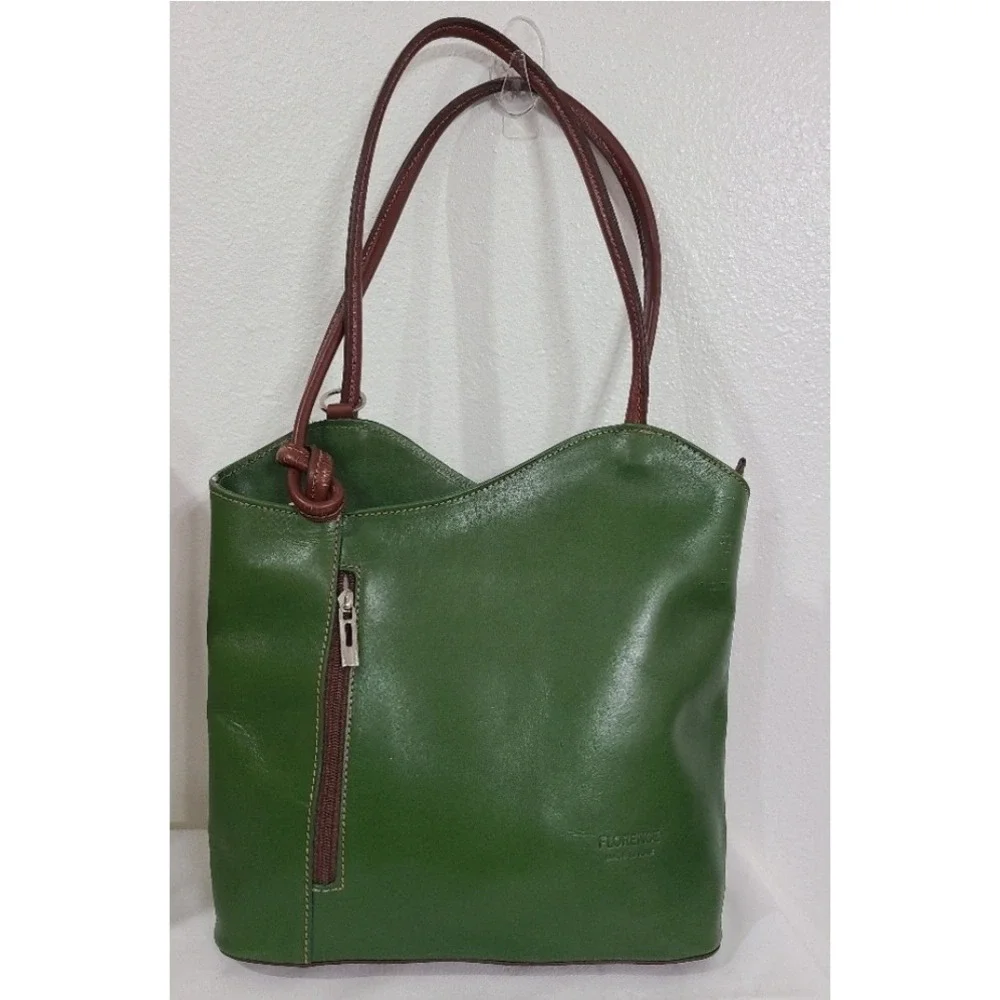 Florence Made In Italy Green Leather Convertible Backpack Shoulder Bag new - Picture 1 of 16